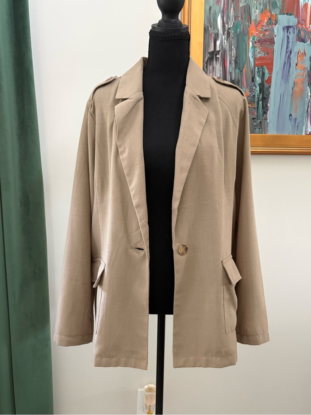 Soho Apparel Taupe Single-Button Relaxed Blazer